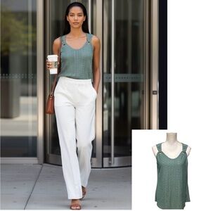 Olive Green Eyelet Top Sleeveless by Disamer New with tag